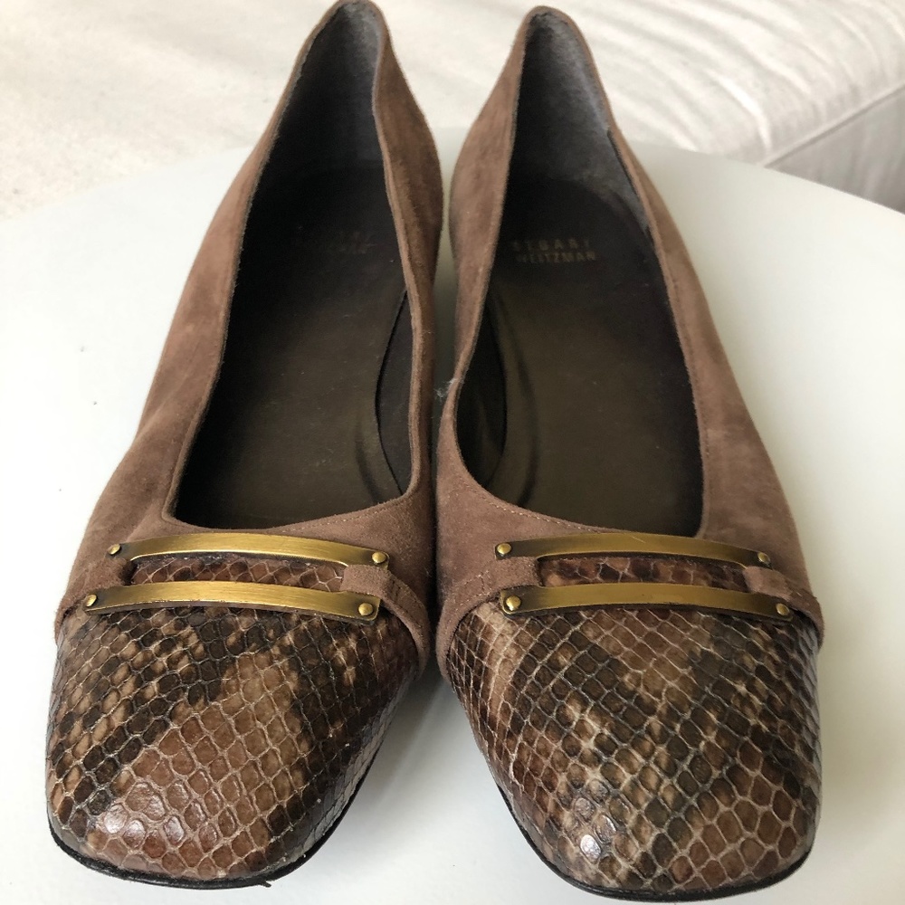 Stuart Weitzman Brown Suede and Snakeskin Loafers - Picture 3 of 8
